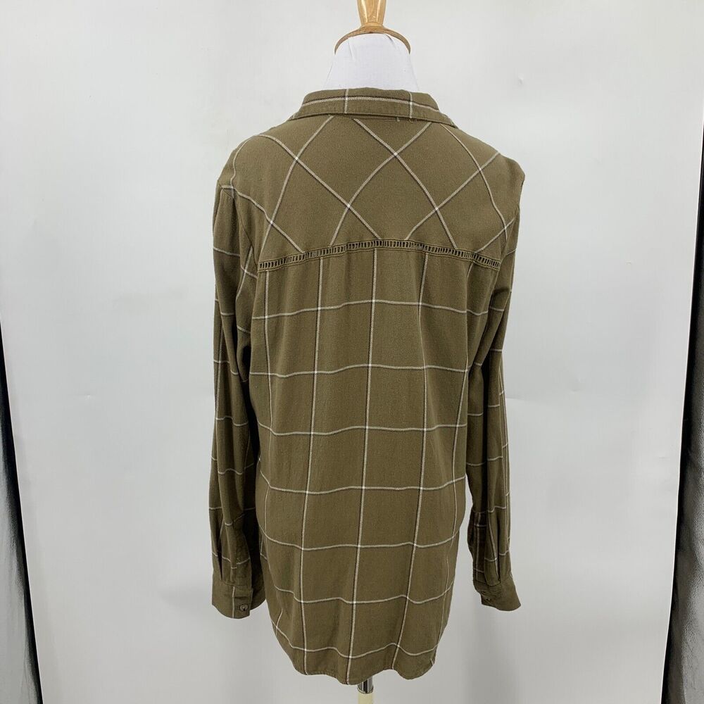 Shyanne Top Women M Medium Plaid Flannel Ladder Lace Long Sleeve Droptail Hem - Picture 5 of 12